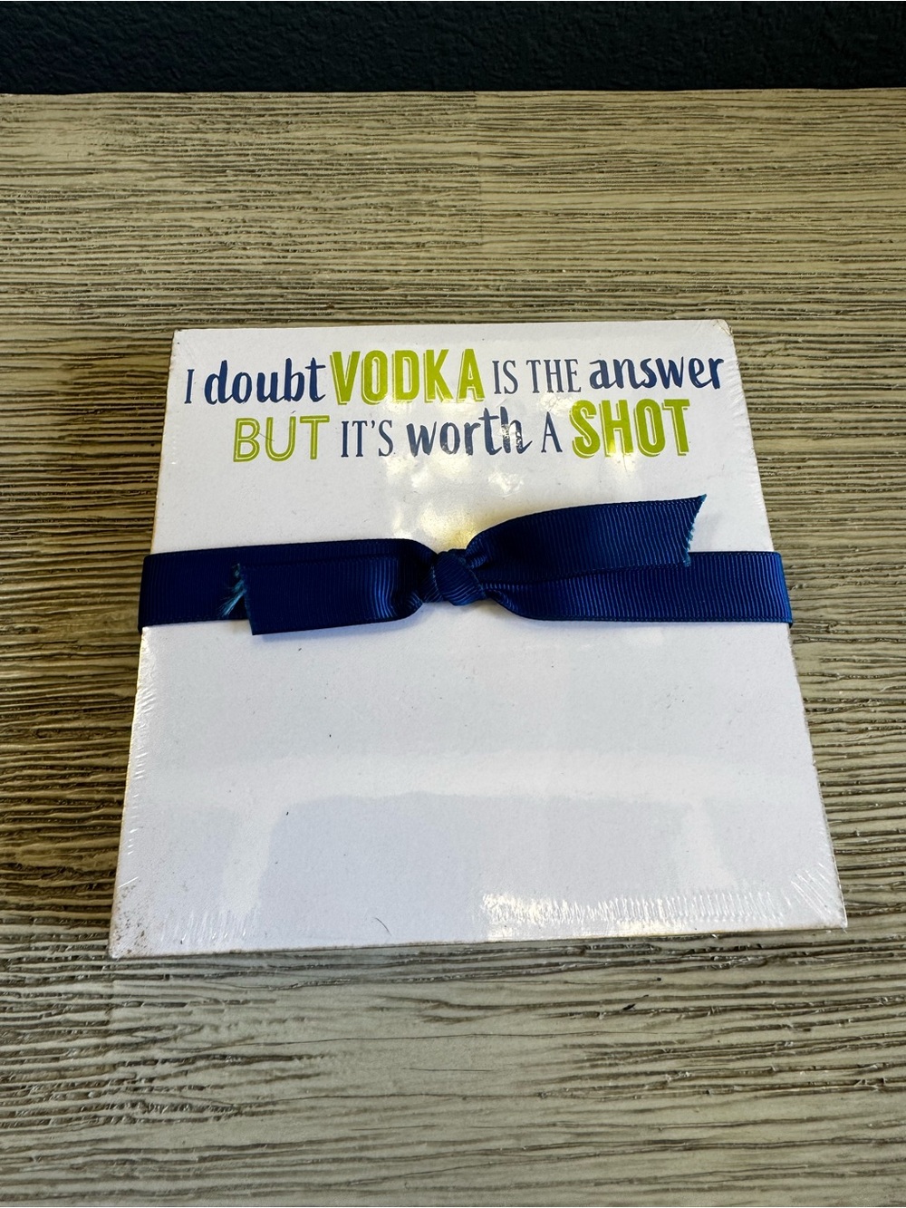 🆕 Luxe Notepad Humorous Vodka Shot Heading with Navy Ribbon